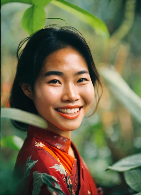 une femme portant un kimono avec un kimono rouge dessus