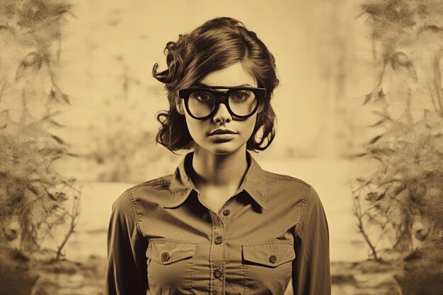 Photo une femme portant des lunettes et une chemise brune