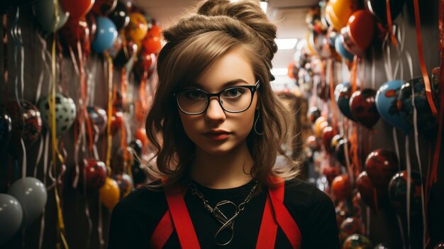 Une femme portant des lunettes et une chemise noire