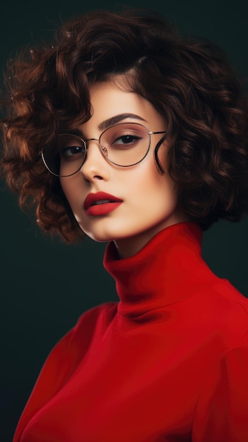 Femme portant des lunettes cheveux bouclés courts