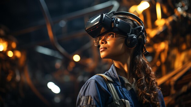 femme portant des lunettes dans un casque virtuel