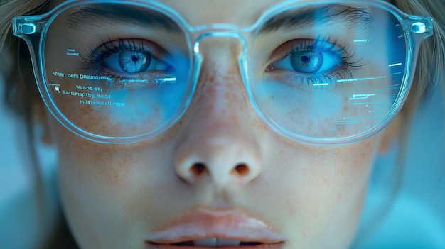 Une femme portant des lunettes futuristes