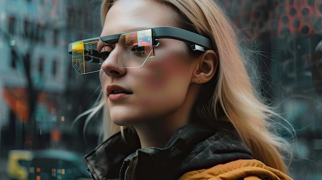 Une femme portant des lunettes google qui regarde la caméra