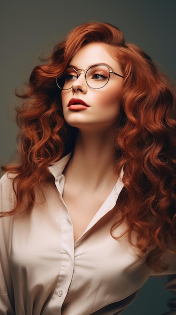 Femme portant des lunettes de longs cheveux bouclés