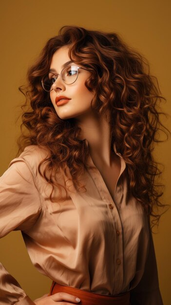 Femme portant des lunettes de longs cheveux bouclés