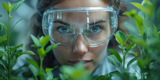 Photo une femme portant des lunettes avec une plante dedans