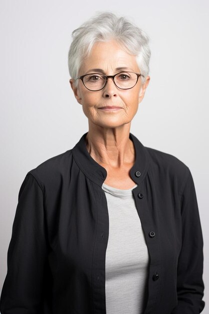 Photo une femme portant des lunettes et un pull avec une chemise noire