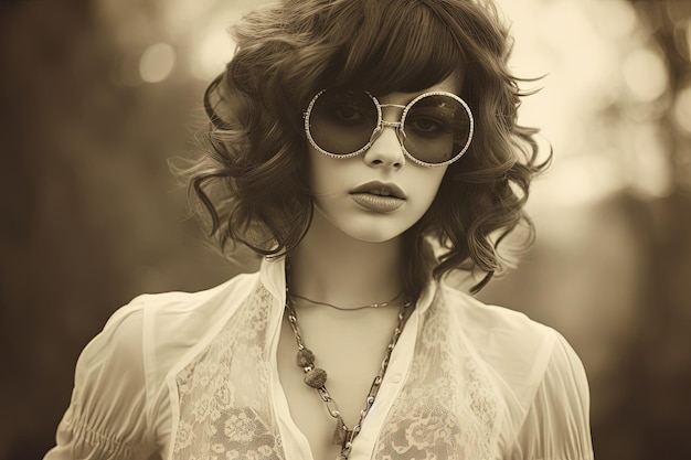 Photo une femme portant des lunettes de soleil et une chemise blanche