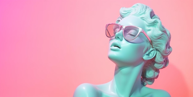 Une femme portant des lunettes de soleil sur un fond rose