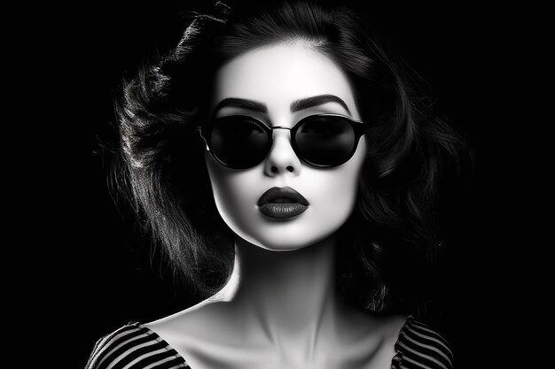 Femme portant des lunettes de soleil et une image en noir et blanc du visage de la femme Generative AI