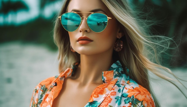 Une femme portant des lunettes de soleil sur une plage