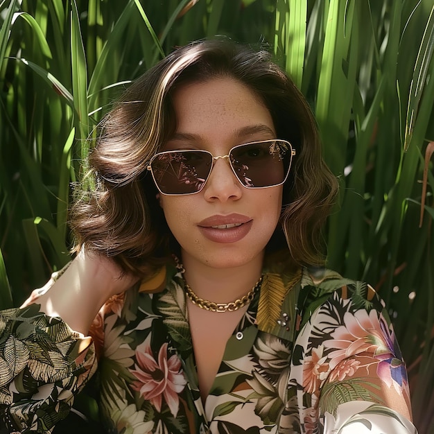 Photo une femme portant des lunettes de soleil porte une chemise florale