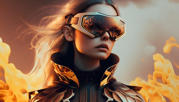 femme portant des lunettes VR mode futuriste copie espace arrière-plan.