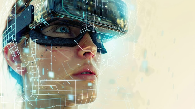 Une femme portant des lunettes VR représentant la technologie de réalité virtuelle aigx