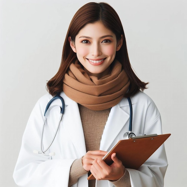 une femme portant un manteau blanc avec un stéthoscope autour de son cou