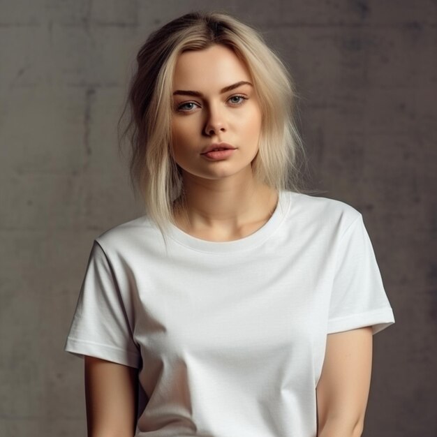 Femme portant une maquette de t-shirt blanc