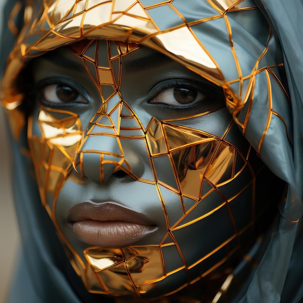 Une femme portant un masque d'or et d'argent