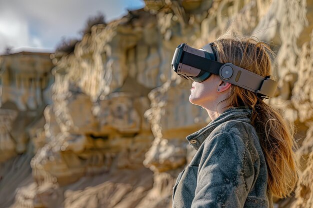 Photo une femme portant une paire de lunettes virtuelles