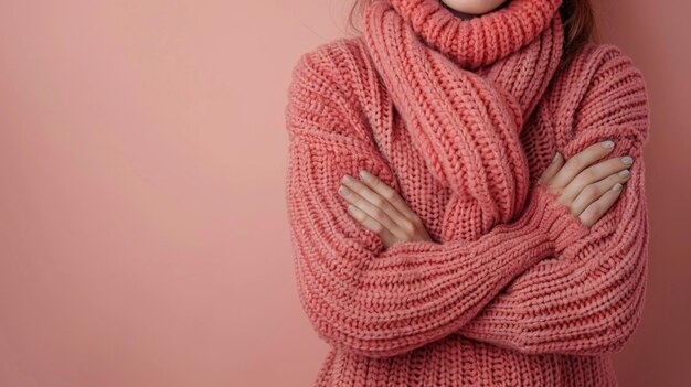 Photo une femme portant un pull rose et un foulard