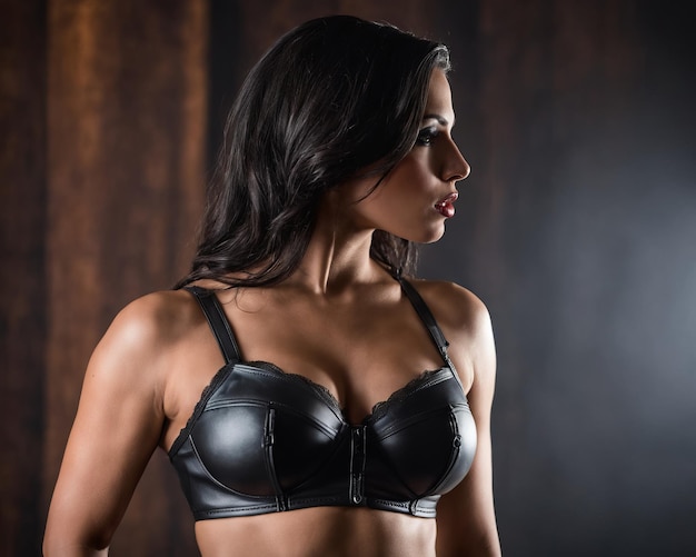 Une femme portant un soutien-gorge en cuir noir