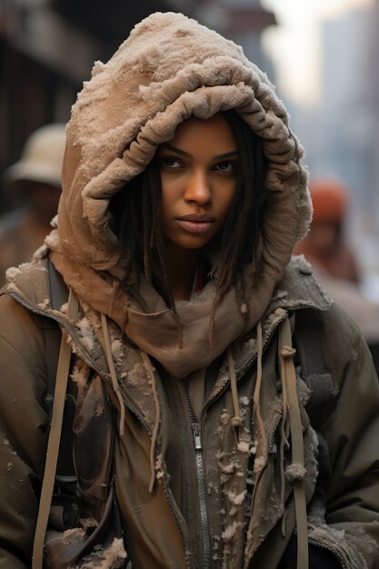 Photo une femme portant un sweat à capuche et une veste