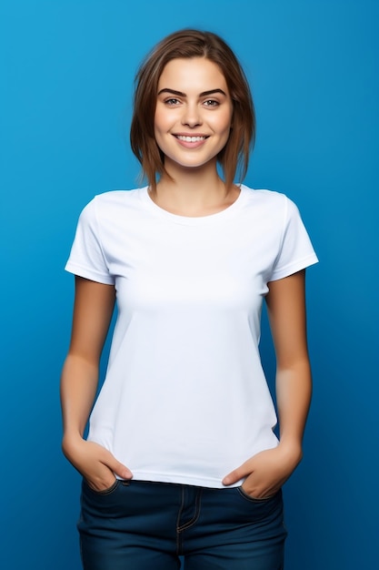 Femme portant un t-shirt blanc Modèle de t-shirt de conception Modèle de présentation imprimée