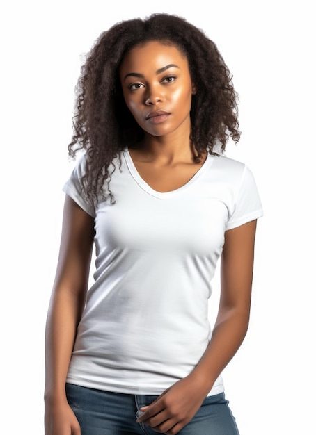 Une femme portant un t-shirt blanc avec le mot amour dessus