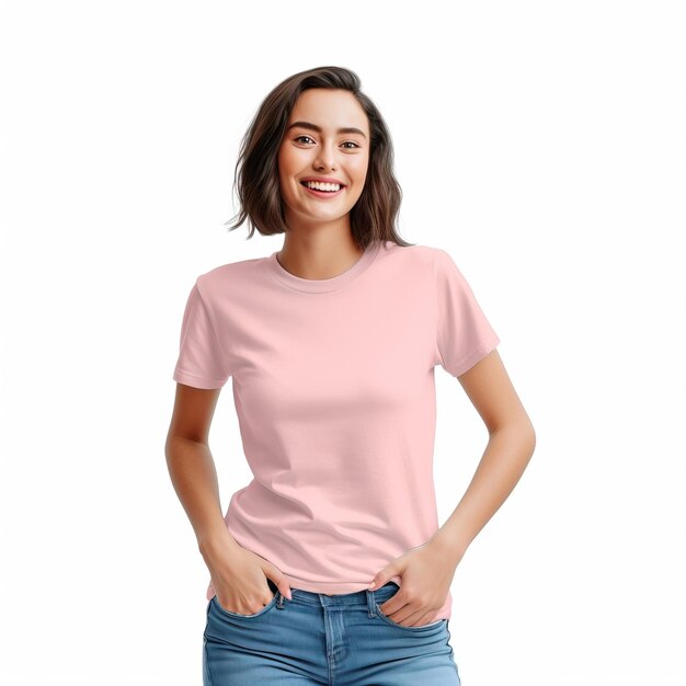 Une femme portant un t-shirt rose avec le mot amour sur le devant.