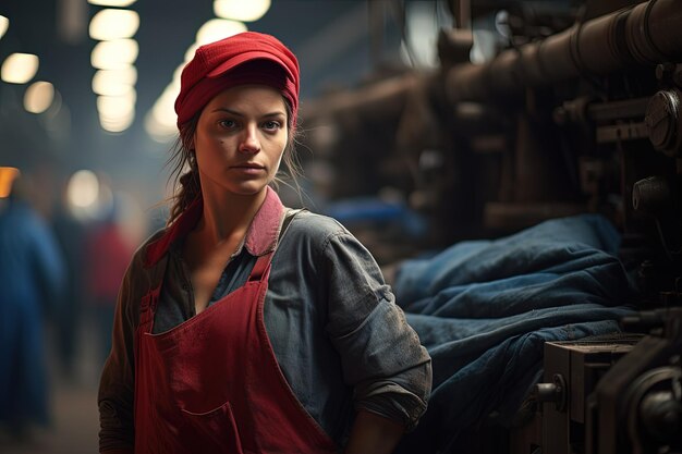 Photo une femme portant un tablier et un chapeau rouge