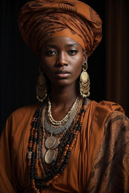 une femme portant un turban avec des bijoux en or