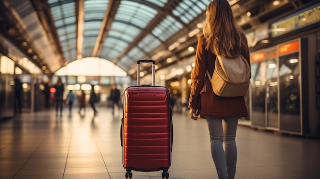 une femme portant une valise à l'aéroport