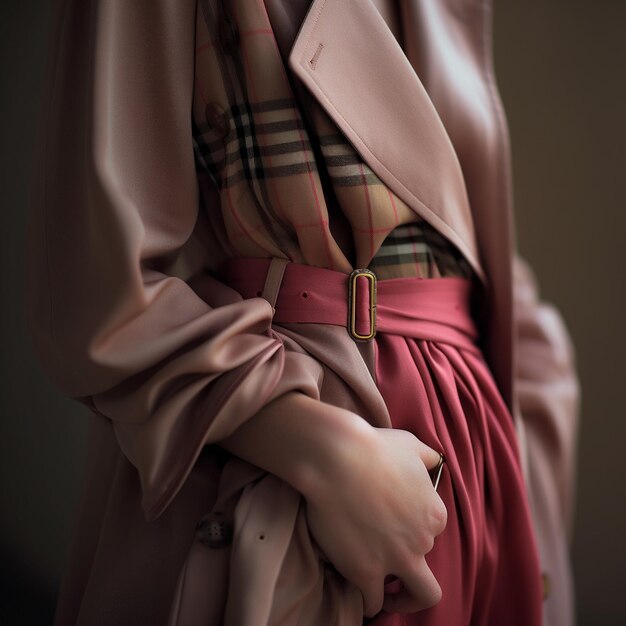 Photo une femme portant une veste rose et marron avec une ceinture rose