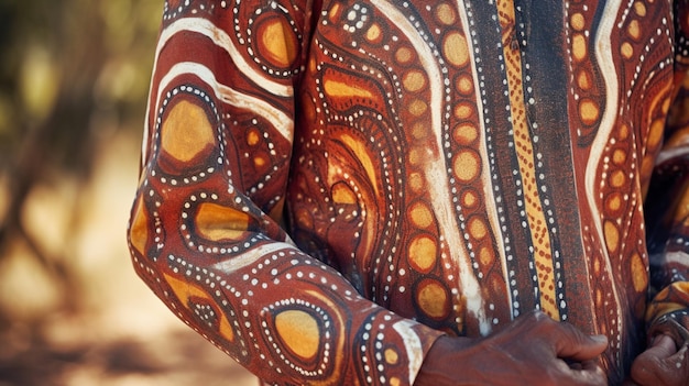 Une femme porte une chemise à motifs avec le mot aborigène dessus.