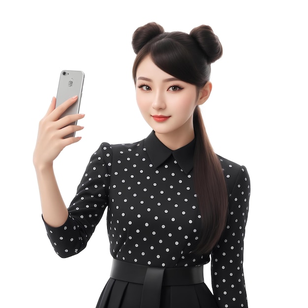 femme porter des vêtements de mode coréenne style et en utilisant smartphone selfie avec AI généré