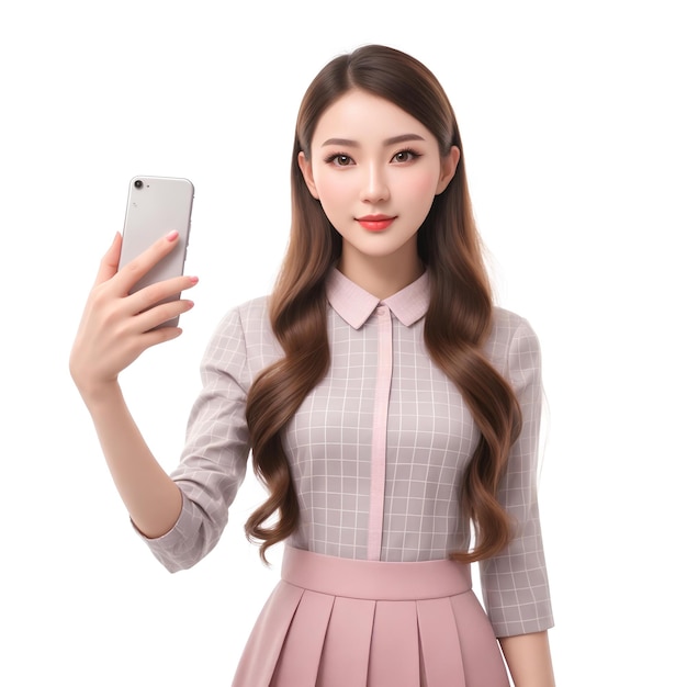 femme porter des vêtements de mode coréenne style et en utilisant smartphone selfie avec AI généré