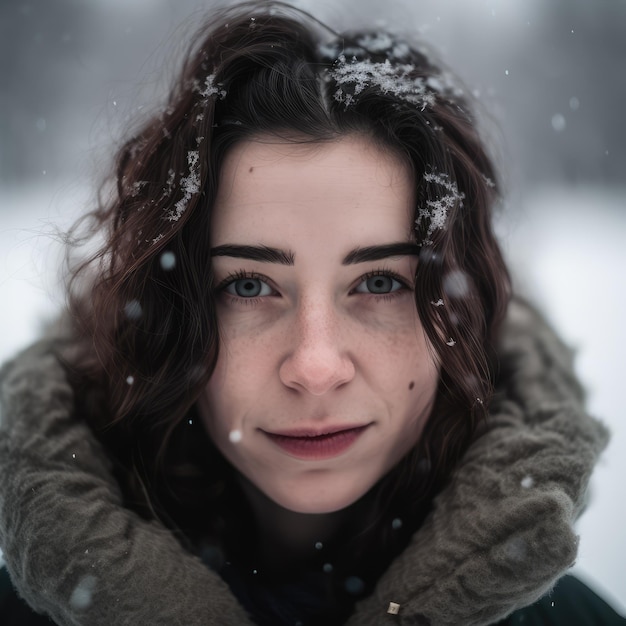 Femme portrait neige paysage photo générative ai