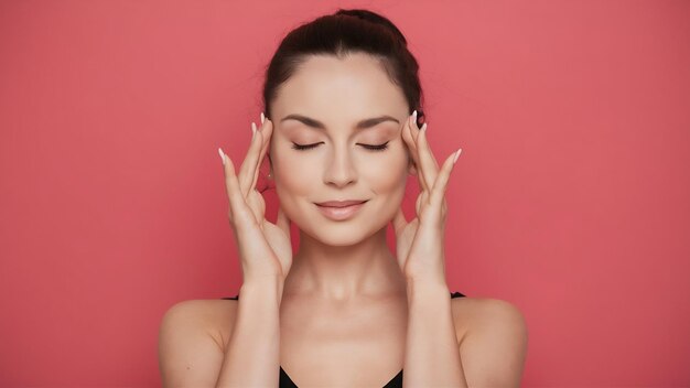 Une femme posant avec les yeux fermés.