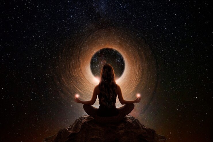 Photo femme avec pose de méditation yoga