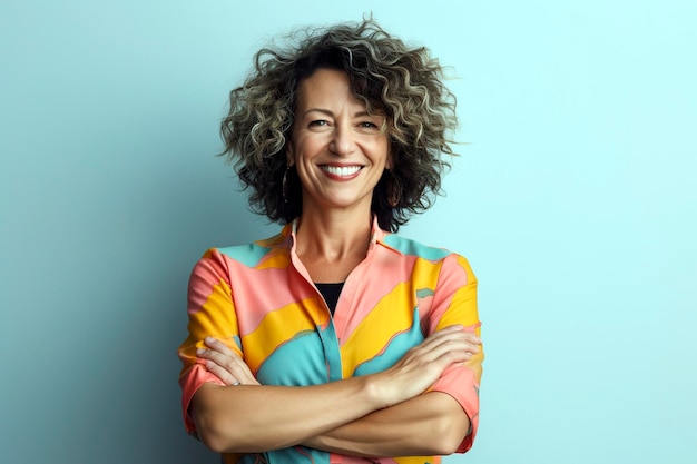 Une femme posée et expérimentée respire la confiance avec sa coiffure frisée chic générée par Ai