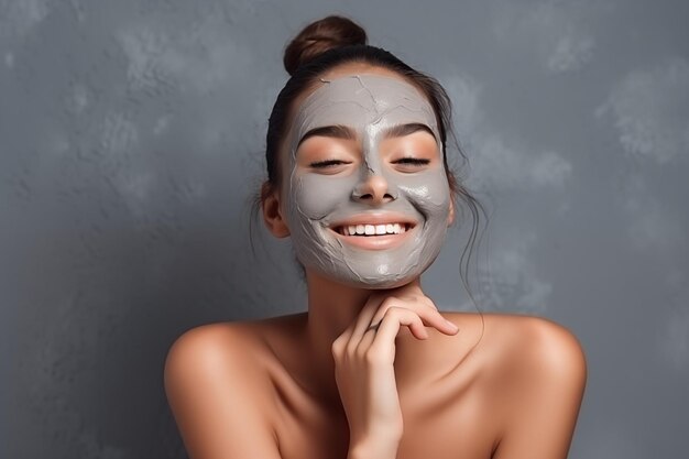 Une femme positive profite d'un traitement de spa matinal. Une fille après la douche pose sur un mur isolé.