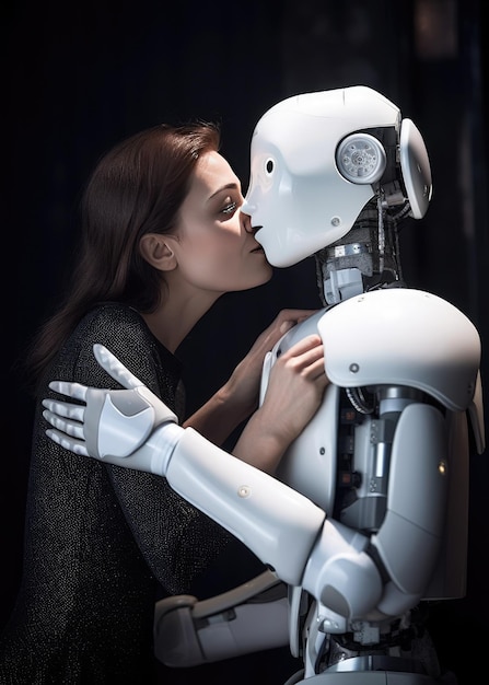 Photo femme pour embrasser un robot humain ai génératif