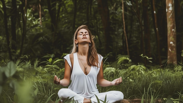 Une femme pratiquant le yoga dans la forêt