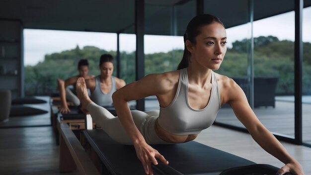 Photo une femme pratique le pilates au gymnase de yoga.