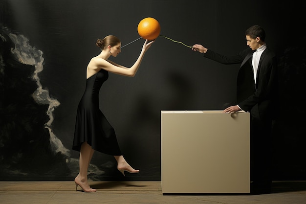 Photo une femme prenant une orange d'une boîte.