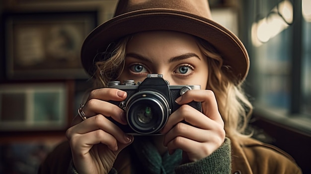 Une femme prend une photo avec un appareil photo