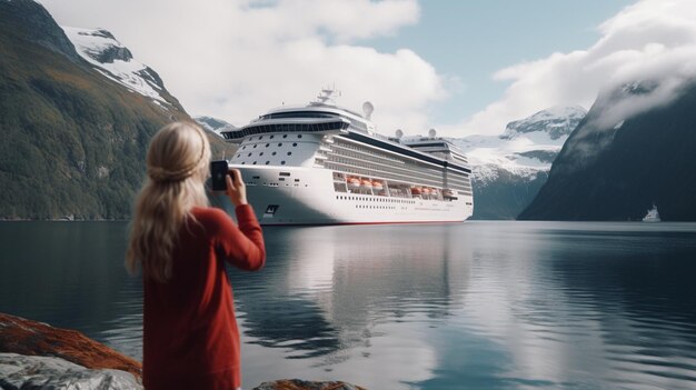 Une femme prend des photos d’un bateau de croisière épique à Ford