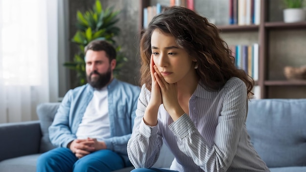 La femme préoccupée est triste à cause des problèmes familiaux.