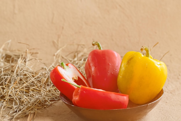 Femme préparant le poivron pour le petit-déjeuner Ingrédients biologiques frais pour un repas sain