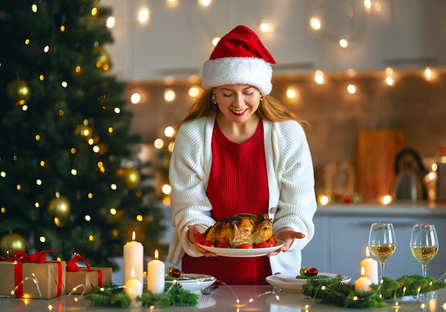 La femme prépare le dîner de Noël