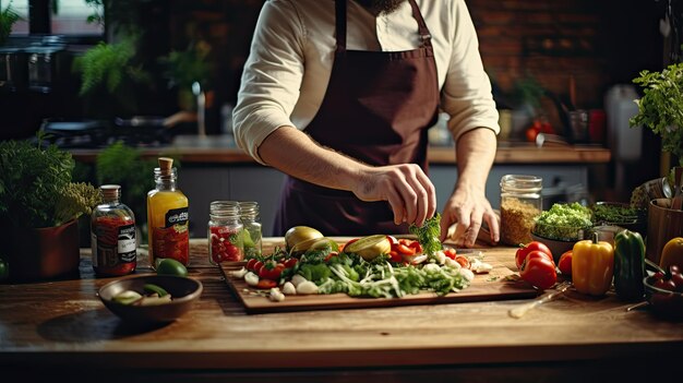 Une femme prépare une salade dans la cuisine Des étapes simples pour un repas délicieux et sain Journée mondiale de la santé